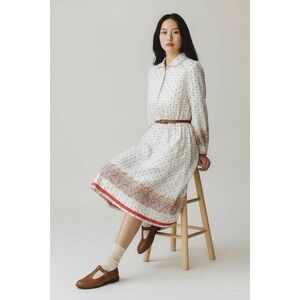 70s Vintage Secretary Dress White Red Ditsy Floral Office Cottage Small‎ Medium